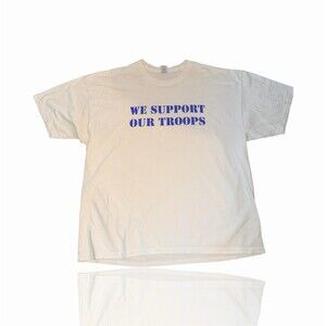 Vintage Jerzees T-Shirt Mens 2XL White Graphic "We Support Our Troops" Patriotic